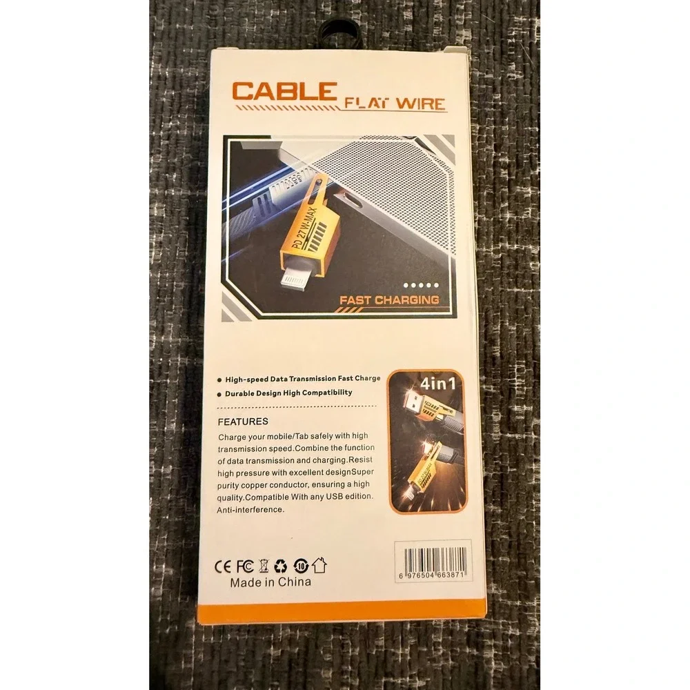4-in-1 Flat Wire Charging Cable 1M NEW 65W USB-C Lightning Multi Port